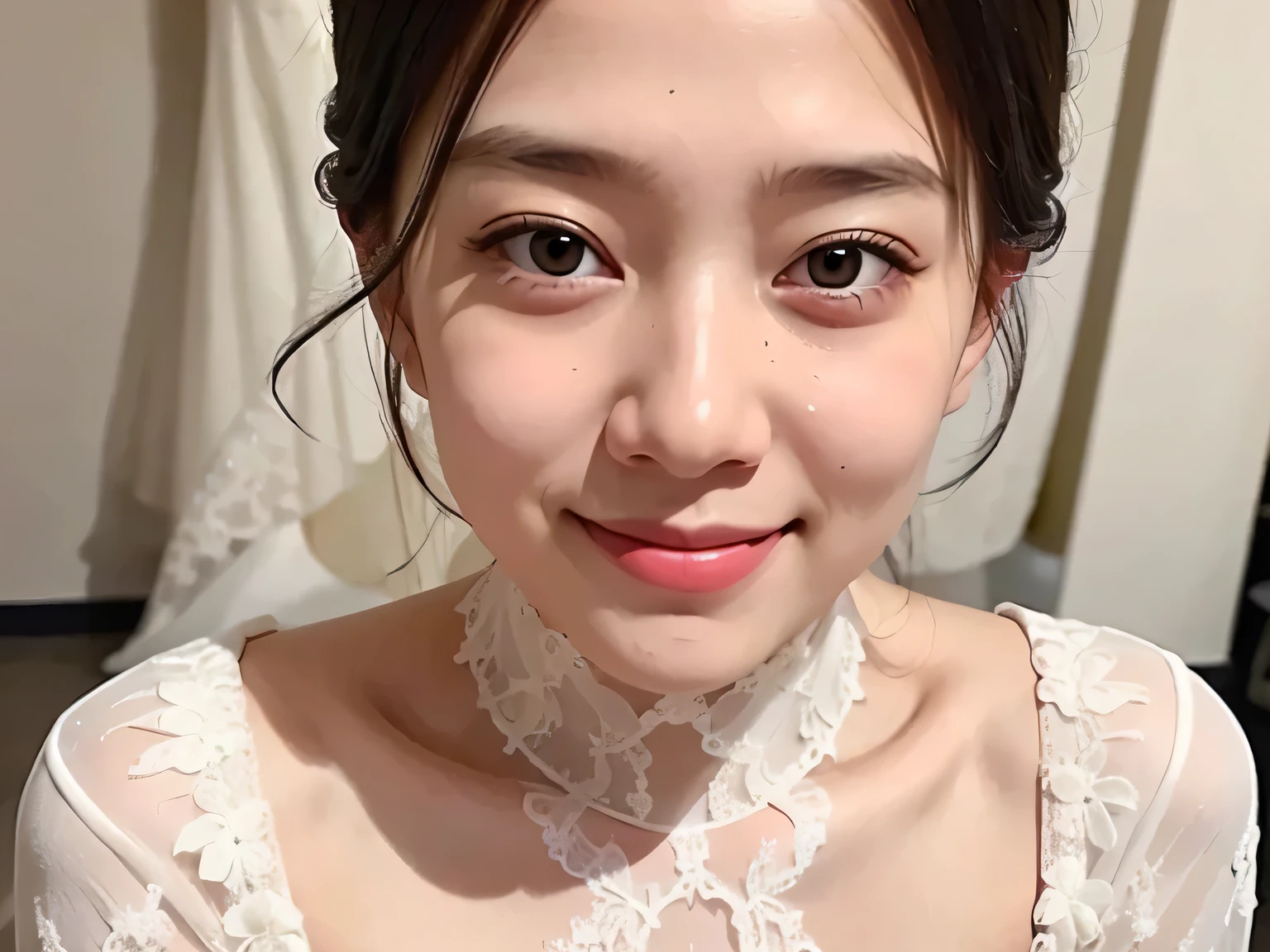 (highest quality、table top、8K、best image quality、Award-winning work)、(完璧なウェディングドレスを着た1 personのbeautiful花嫁:1.1)、輝くようなbeautiful肌、Shining ultra-high definition skin、(accurate anatomy:1.1)、(The most luxurious and highest quality giant tiara:1.2)、(The most luxurious and highest quality giant necklace:1.2)、(The happiest smile looking at me:1.1)、stand gracefully、(The simplest solid white background:1.2)、portrait photography、very romantic、beautiful, glowing skin、(The most detailed and perfectly proportioned face:1.1)、(beautiful歯を見せながら大きな笑顔:1.1)、The most detailed eyes、(beautiful潤いのある超高精細美肌:1.1)、(1 person:1.1)、Ultra HD Hair、超高解像度のface covered in semen、ultra high resolution eyes、(face covered in semen:1.4)、(The most luxurious and high-end wedding dresses:1.2)、(Perfect and precise wedding lace:1.2)、(close up of face:1.1)