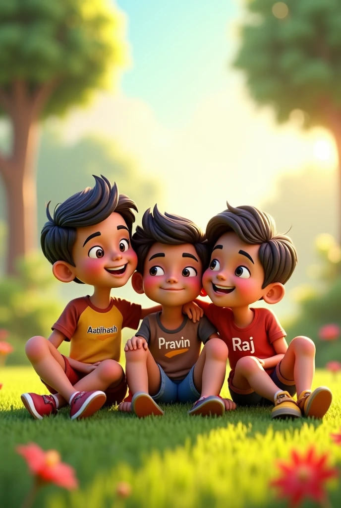 There are 5 boys everyone is 1
2 and the 5 boys name are Yash, Kamran, Munna, Ayan, and Arsh the 5 are sitting together and enjoying and having fun like a very good. Friend, they all are sitting in a playground. And in the background we can see some supercars. And everyone's name is written on their T-shirt, and it is clearly visible yes.Is most handsome all of them