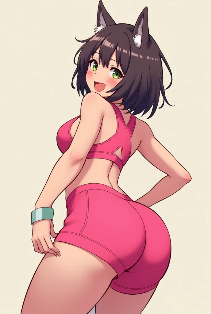 Hu Tao, making sure her legs are full visible. make her huge thighs and make her look like 20 years old, she should be a anime draw, make she showing the ass