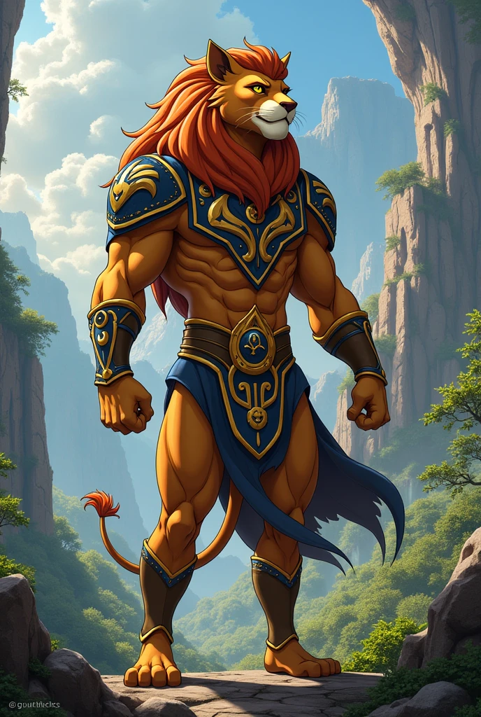 Orc, furry, male, muscular, tiger, blue fur