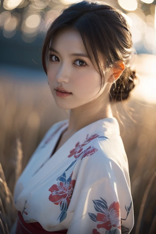 One Girl, (She wears a cute yukata:1.2), (Beautiful Japanese idol portrait photos),
(The background is a moonlit night with silver grass.。.:1.3),
(RAW Photos, Highest quality), (Realistic, photo-Realistic:1.4), masterpiece, 8K Portrait,
Very delicate and beautiful, Very detailed, 2k wallpaper, wonderful, In detail, Very detailed CG unity 8k wallpaper, 
Very detailed, High resolution, 
Soft Light, Beautiful detailed woman, Very detailed eyes and face, Beautiful and sophisticated nose, Beautiful attention to detail,
Cinema Lighting, Perfect Anatomy, 
Slender body, Small breasts, Medium Hair, Hair blowing in the wind, Bokeh, Dynamic angle, (Elegant and sophisticated atmosphere)