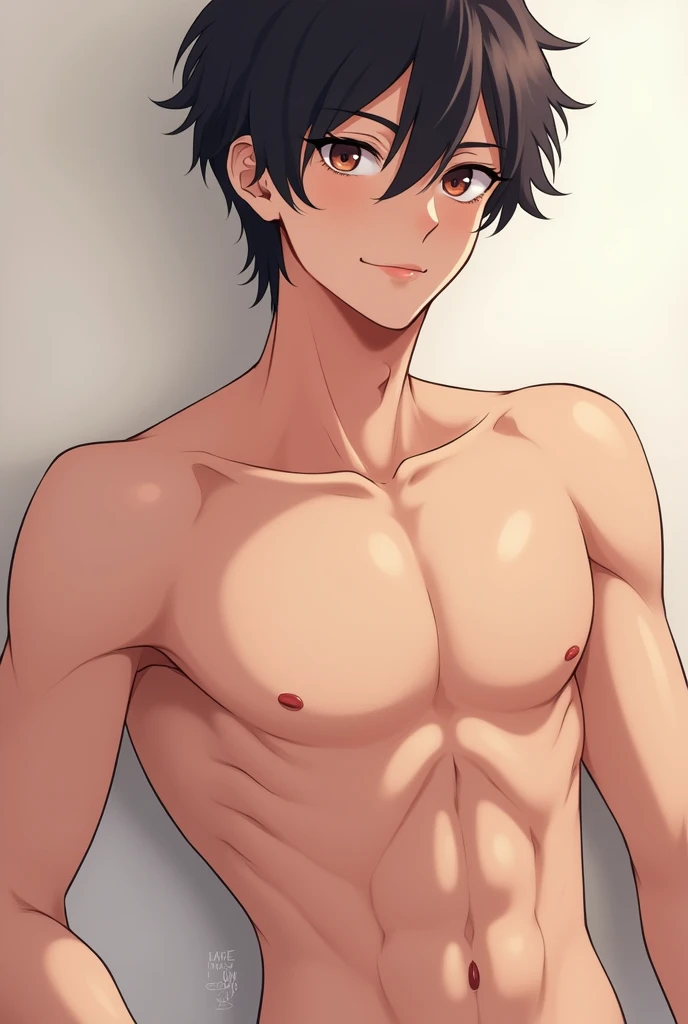 One cool guy、Black Hair、Brown eyes、Upper body naked、Gaze Here