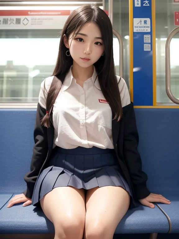 Japanese schoolgirl、Pleated mini skirt、Face-to-face seats on the train、Plump thighs、Beautiful thighs、It seems visible but it&#39;s not、JK uniform、Open chest、Black Hair、Delta Zone、I&#39;ll invite you、beautiful girl、