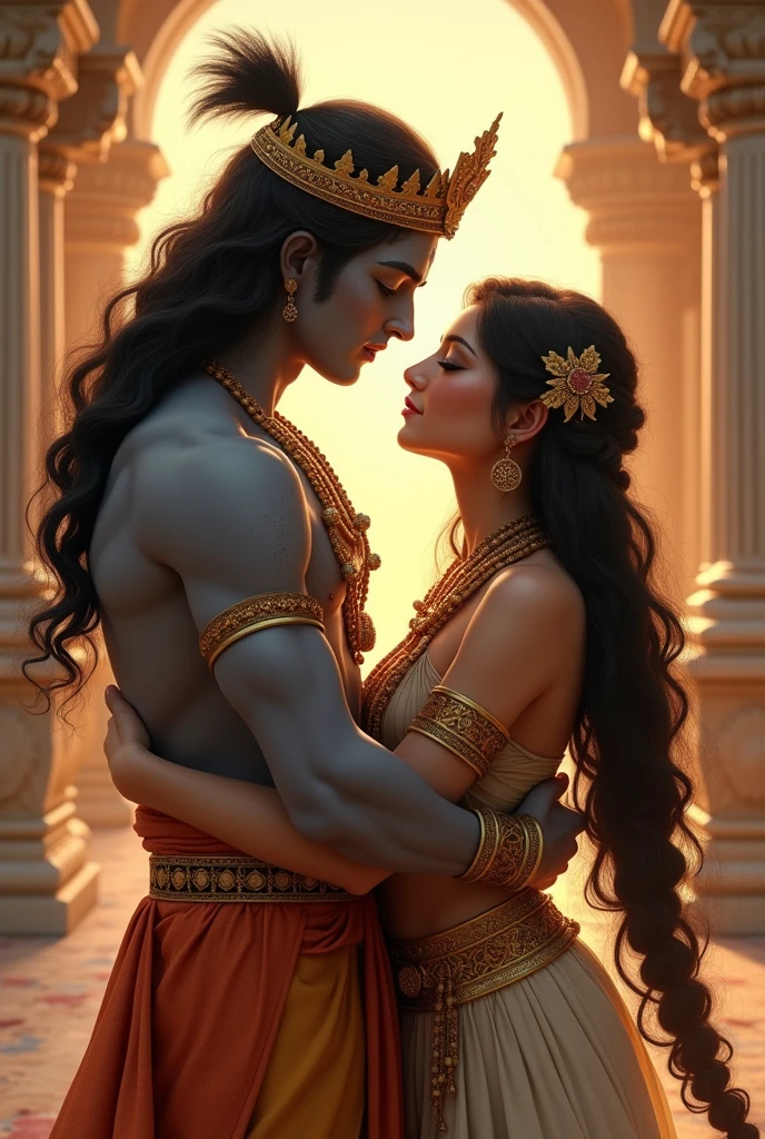 Sensual depiction of Raam with his concubine in Hindu mythology 