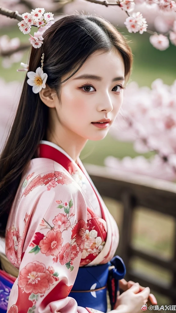 amazing detailed kimono, beautiful geisha, intricate traditional japanese dress, elegant asian woman, floral pattern kimono, delicate silk kimono, detailed facial features, detailed eyes and lips, long flowing hair, graceful pose, serene expression, cherry blossom background, natural lighting, muted color palette, cinematic composition, photorealistic, 8k, highly detailed, masterpiece, sharp focus