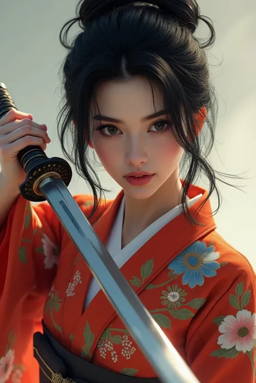 A close up of a woman holding a sword in her hand - SeaArt AI