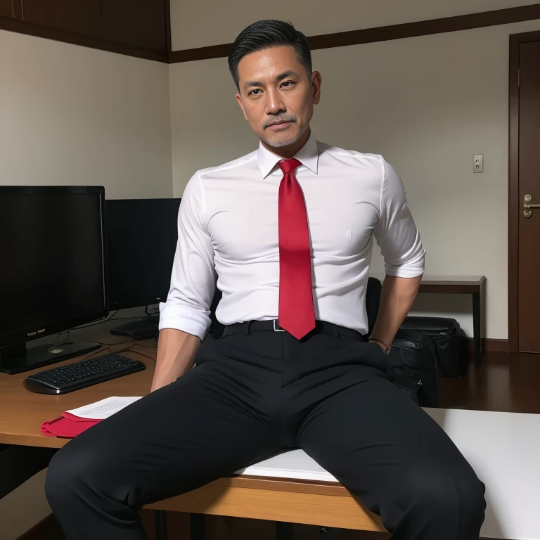 40 years old,Hidetoshi Nakata,(Kogoro Mori 1.3),whole body,Lean,muscle,office,Black socks,foot,Standing,Baldhead ,transparent,Thick body hair,underwear,Topless,Densely hairy,Fortitude,HD,With a mustache