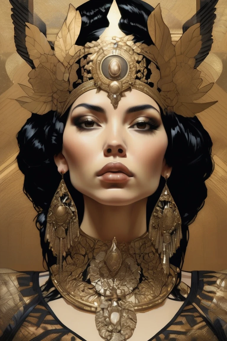 a close up of a woman with a crown on her head, inspired by Hedi Xandt, artgerm and tom bagshaw, j. c. leyendecker. black hair, tom bagshaw donato giancola, inspired by Yoann Lossel, gothic art, hyperdetailed | donato giancola, beautiful cleopatra, cleopatra