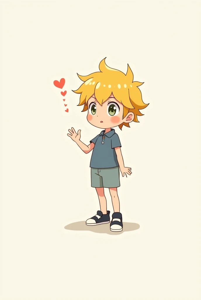 Little boy with blond hair and blue eyes bent over showing his butt in shorts cute anime style