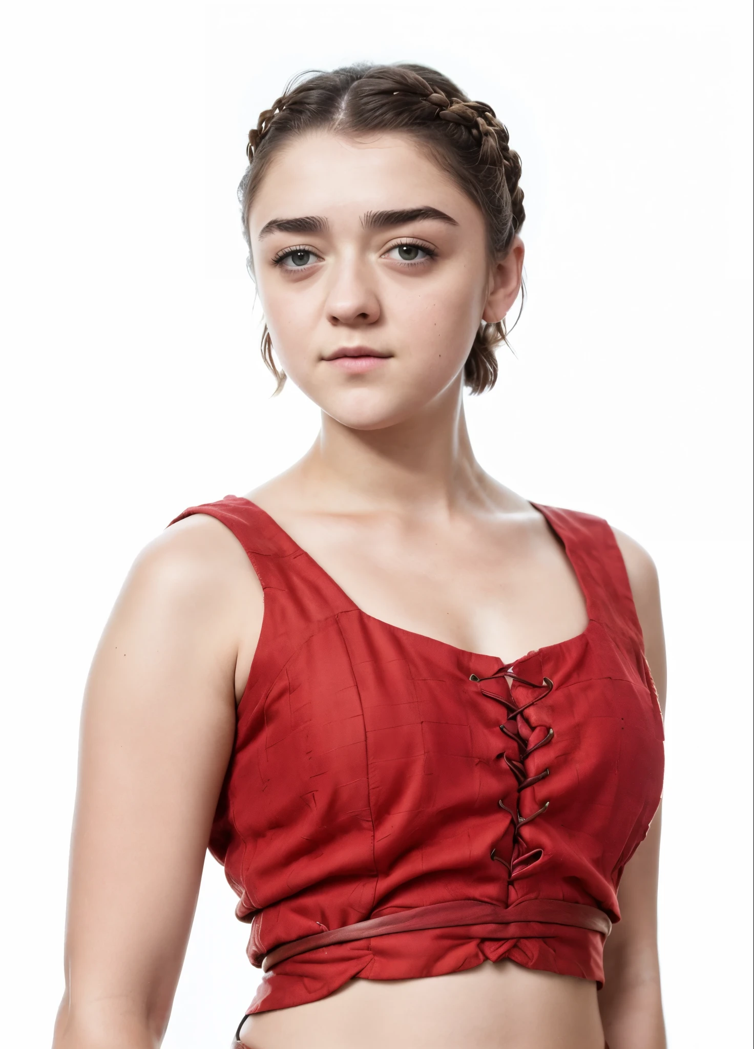 Foto RAW, RAW photograph of Maisie Williams, Arya Stark, enchantress, Extremely gorgeous lady, Arya Stark PLAYED BY MAISIE WILLIAMS, Queen Arya Stark, she  a mature woman now, milf, sexy mediaeval battle dress, gladiator woman, body, 4 Woman, body revealing costumes, perky breast, skin pores, big natural breast, erotic costumes, lusty physique, seductive figure can capture every people's attention, Game of thrones costumes, alluring figure, revealing captivating figure, Mediaeval costumes, revealing clothes, A tomboy, she would rather fence than dance, warrior queen , game of thrones screen caps, Game of Thrones Series, (pele altamente detalhada: 1.2), 8k UHD, DSLR, soft-lighting, alta qualidade, grain of film, Fujifilm XT3, flawless picture, highly detailed skin texture, visible skin pores, detailed Beauty, intricate, 32k, sharp picture,