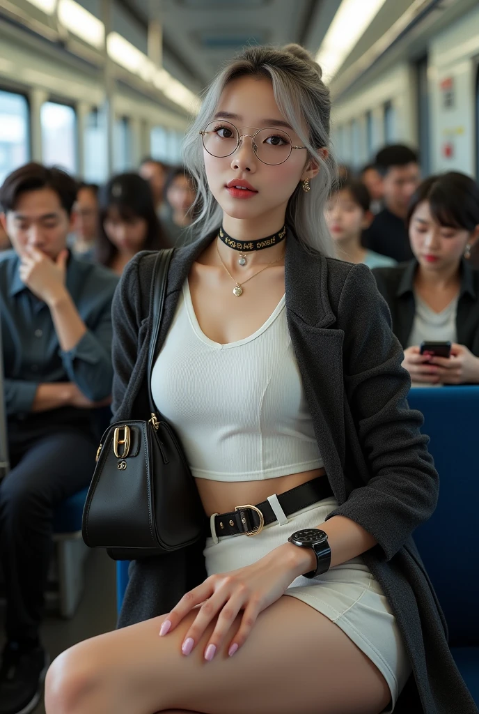 (((Super cute extreme exhibitionist schoolgirl on a crowded train)))..((Wearing bow tie and white swooping open shirt（off shoulders））（up skirt））: 1.5.)) 40k, Photography, masutepiece, Best Quality, dark grey background, ((1 Gorgeous bright-haired girl with beautiful eyes, She wears glasses on her beautiful face, )). White skin, （（（Lifting the buttocks、hi-school girl）））、（（（posterior view、Back、show）））、（Look at the window）、（（（Keep your  facing this way）））、（（（Put your hands on the window）））((Beautiful  :1.1)),  0p、 realisitic、Photorealsitic:1.37)、）、(Kpop Idol)、(Pink blush)、 (Slim legs)、erotick、nffsw、Highly detailed ambient occlusion、Natural and harmonious composition、fine-art photography、 Exposed , exposed lower abdomen, Best Quality, masutepiece, Ultra high definition, (Photorealistic:1.4), Raw photo, (perfect body type), (slim:1.3), Slim abdomen, Perfect slim figure, Dynamics, (((Full-figured :0.9))), Unobtrusive, Cold Light 12000K, Highly detailed facial and skin texture, Detailed eyes, Realistic eyes, Beautiful detailed eyes, (Realistic skin), Attractive, 超A high resolution, A hyper-realistic, Highly detailed, (yawning), (((exhibitionism))), ((she is soaking wet)).Lower body slender