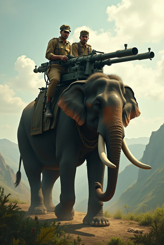 ((A fierce elephant holding a rifle in his hands)). breathtaking shot,movie action still frame,cinematic shot!,shot from movie,war,<lora:Assault_rifle:1>,