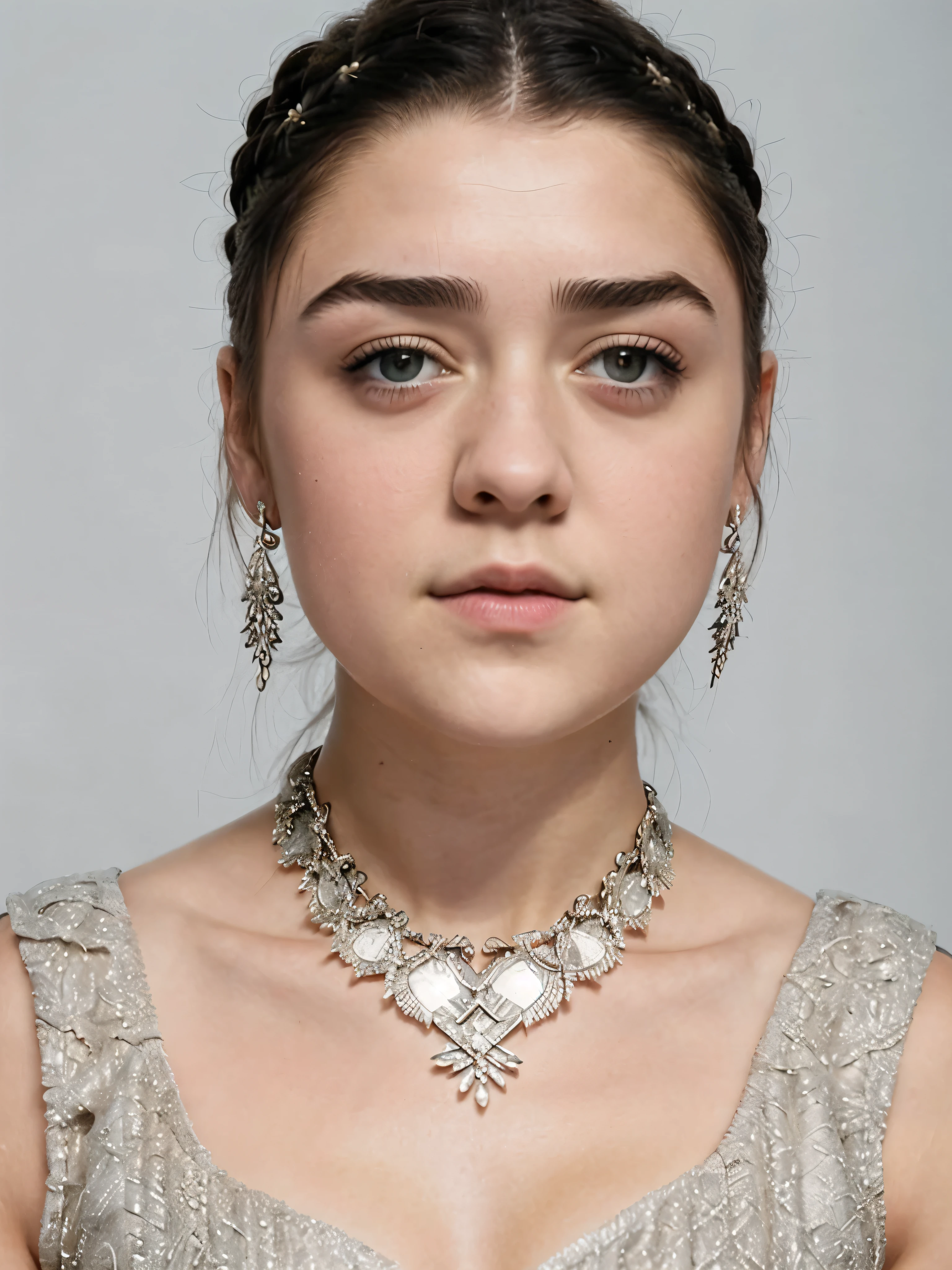 Foto RAW, RAW photograph of Maisie Williams, Arya Stark, enchantress, Extremely gorgeous lady, Arya Stark PLAYED BY MAISIE WILLIAMS, Queen Arya Stark, she  a mature woman now, milf, sexy mediaeval battle dress, gladiator woman, body, 4 Woman, body revealing costumes, perky breast, skin pores, big natural breast, erotic costumes, lusty physique, seductive figure can capture every people's attention, Game of thrones costumes, alluring figure, revealing captivating figure, Mediaeval costumes, revealing clothes, A tomboy, she would rather fence than dance, warrior queen , game of thrones screen caps, Game of Thrones Series, (pele altamente detalhada: 1.2), 8k UHD, DSLR, soft-lighting, alta qualidade, grain of film, Fujifilm XT3, flawless picture, highly detailed skin texture, visible skin pores, detailed Beauty, intricate, 32k, sharp picture,