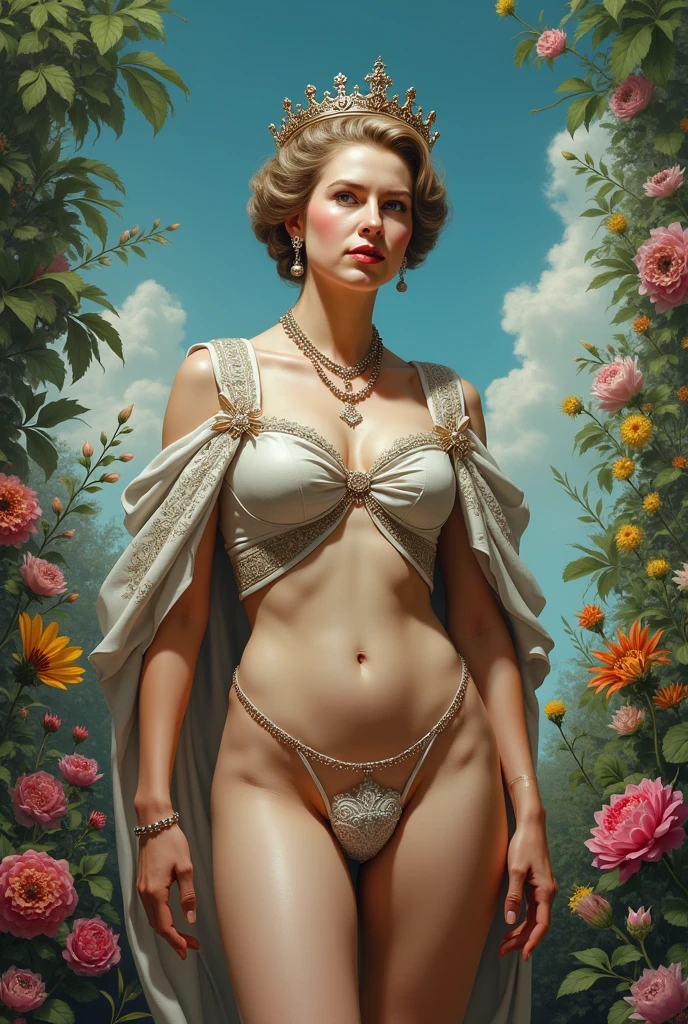 Character sheet, very sexy woman, diagram, design plans, sexy, pretty, beautiful, full body shot, above head floral crown, under foot soft fluffy green grass, sepia tone paper, aged paper, painted on paper, sketched on paper, hyper-realism, 16k resolution,