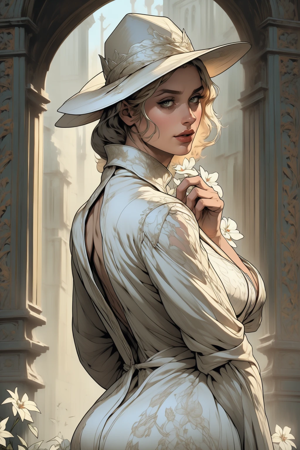 best quality, masterpiece,white clothes, jennifer lawrence