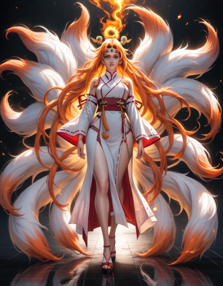 REALISTIC VISION 1.4, BETTER VAE,sharp focus, ultra detail, 32k,realistic photo, intricate details, (kitsune:1.4) , blond hair, (blond hair), orange eyes, intricate details ,woman, nine tails, intricate details,intricate details,big , Voluptuous body, intricate details, (Miko:1.4) , clothes long white dress with red details intricate details, tattoos intricate details, (full body:1.4) , (with a orange nine tails fox :1.4) , kiuubi (kurama, naruto), angry face, walking on the ground, backwards, orange aura, (perfect anatomy :1.4),(Fondo de ruinas de mazmorra en ruinas cyberpunk :1.4 ), (perfect anatomy V2.1), (face detailed :1.4), (cinematic lighting :1.4), (ojos hermosos :1.4),
