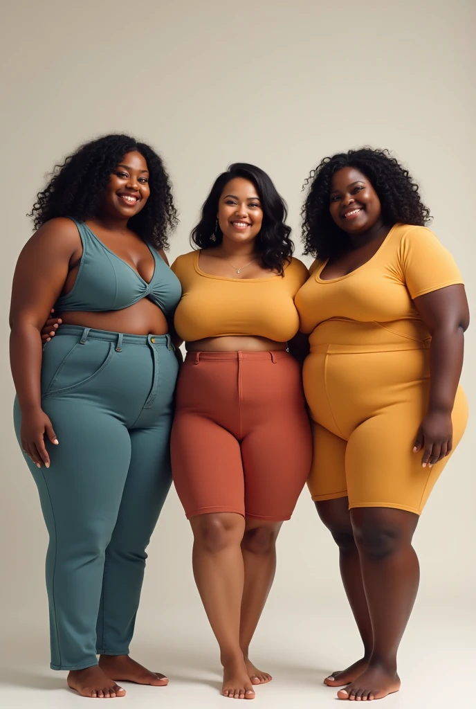 Group of women with different body and ethnicity posing together to show the woman power and strength. Curvy and skinny kind of female body concept, full body shot