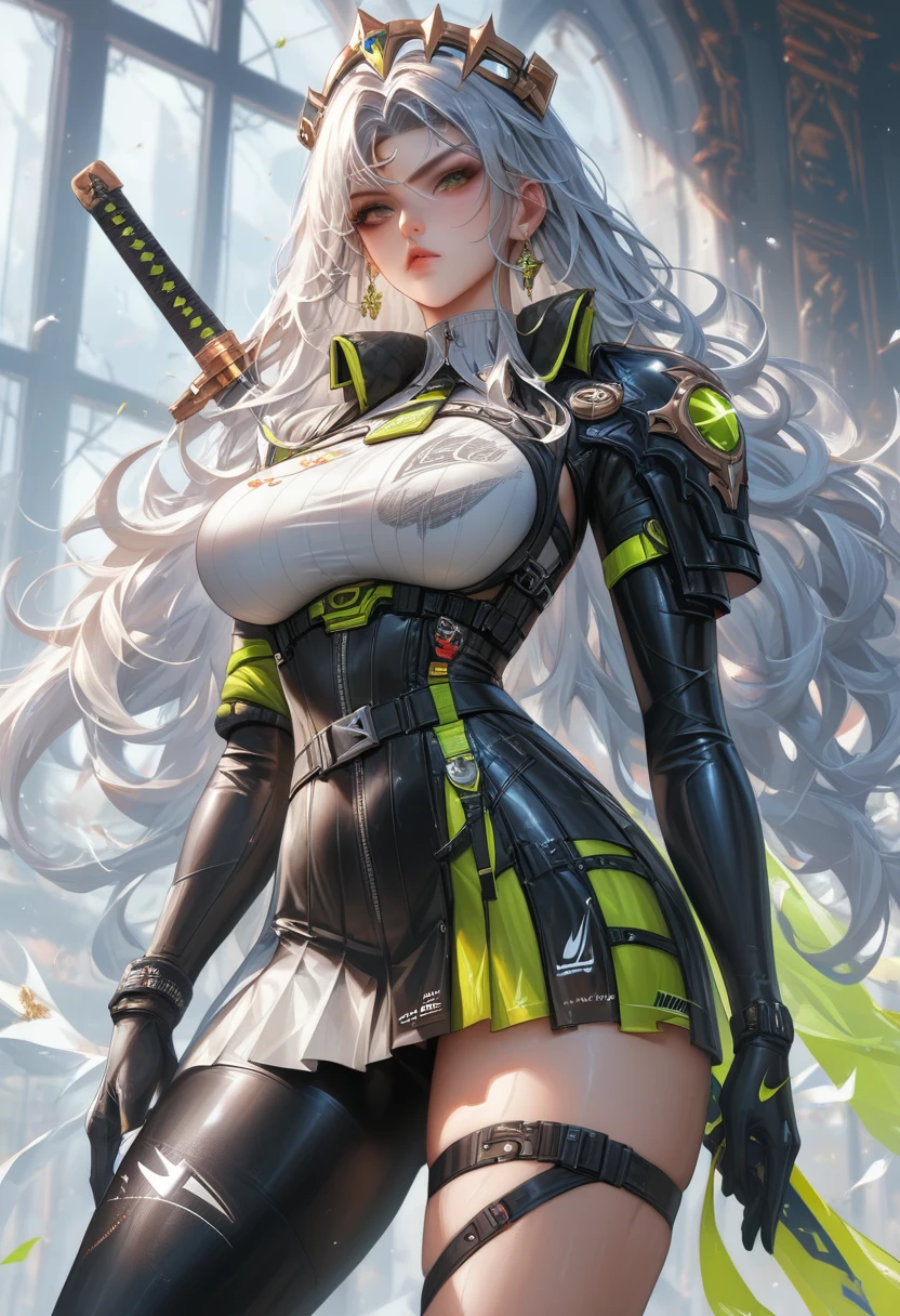 sexy girl with on grass showing her underwear, ((upskirt)), camel toe, sexy underwear, long white stockings, skirt, busty, ((detailed face)), (detailed eyes), detailed, ((detailed hands)). monadc, short hair, thighhighs, busty, cleavage, open clothes, necktie, fingerless gloves, uniform, garter straps, black shorts, garrison cap, platform footwear, sexy, alluring