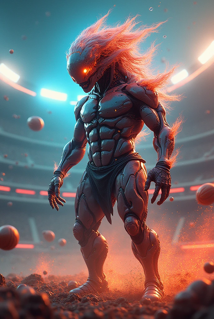 Human-looking demon crossing the finish line first in a race and the other runners behind them looking sad