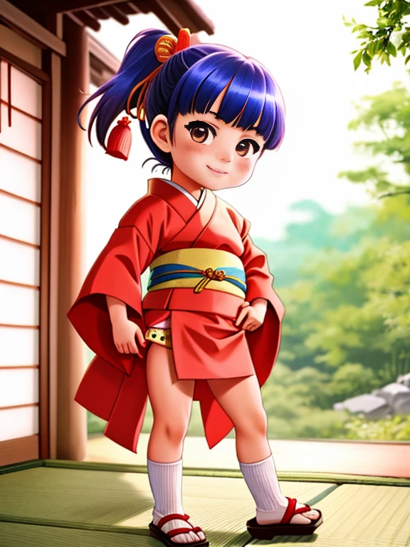 ( Japanese young very small girl)，Loincloth，Japanese Festivals，Cute kimono，I saw the world，Urine stains，(Side Pony,Colorful Hair)，