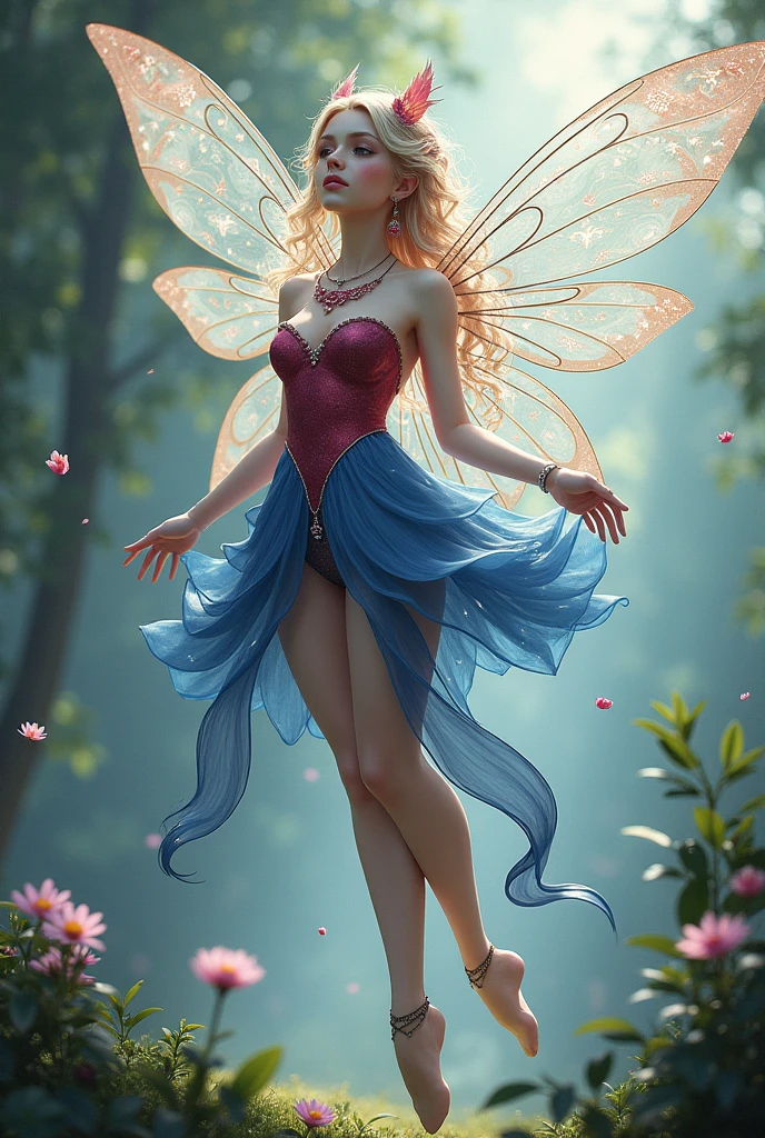 hyper-realistic faces and eyes, a very beautiful fairy sitting in luxurious shiny high heels with a beautiful shiny flower crown, fairy with extremely beautiful eyes, lips and face, space flower with charming smile, colorful digital fantasy art, behance fantasy art, digital art fantasy art, magical fairy floating in 4D space, Bela arte UHD 4K, fantasy art style, work of art, ultra HD, 18 mil
