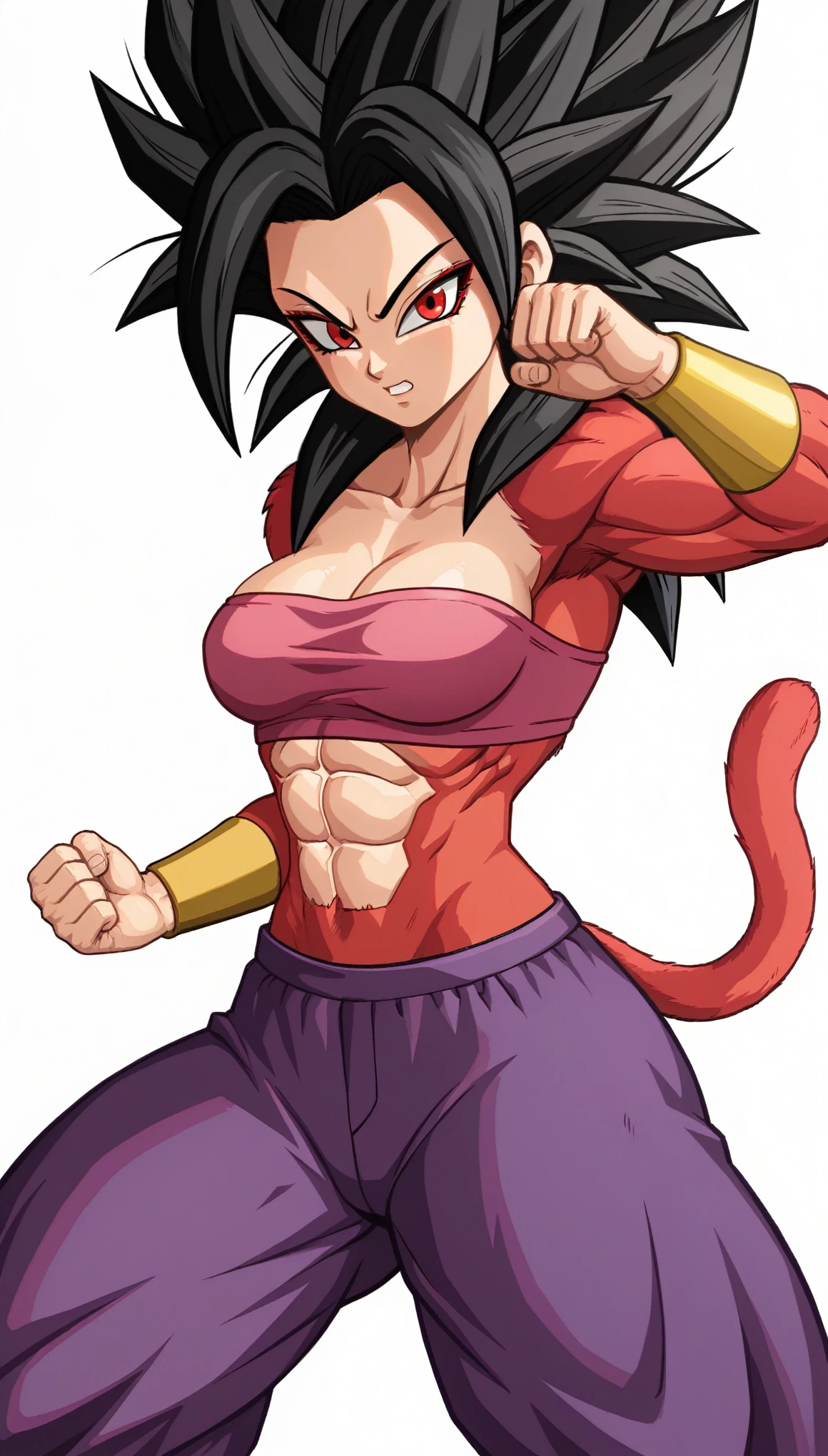 <lora:Super_Saiyan_4_Caulifla:0.6> Super_Saiyan_4_Caulifla, 1girl, body fur, red fur, monkey tail, jewelry, black tube top, sleeveless, bare shoulders,