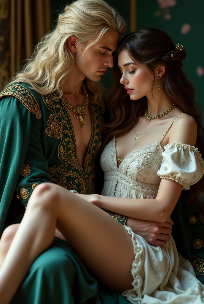 ((highest quality)), ((masterpiece)), (be familiar with), perfect face、Enchanted body、blonde、blue eyes、semi-long、princess、naked、earrings、necklace、wedding ring、bangles、pregnant woman、花wife、tribe、wife、love each other、hug a man、Female naked、Caster wheel、spouse、ornaments、ribbon、headband、men and women、sexual behavior、、age difference couple、Political marriage、Ugly old man、bald、obesity、Kings of the Middle Ages、wedding style