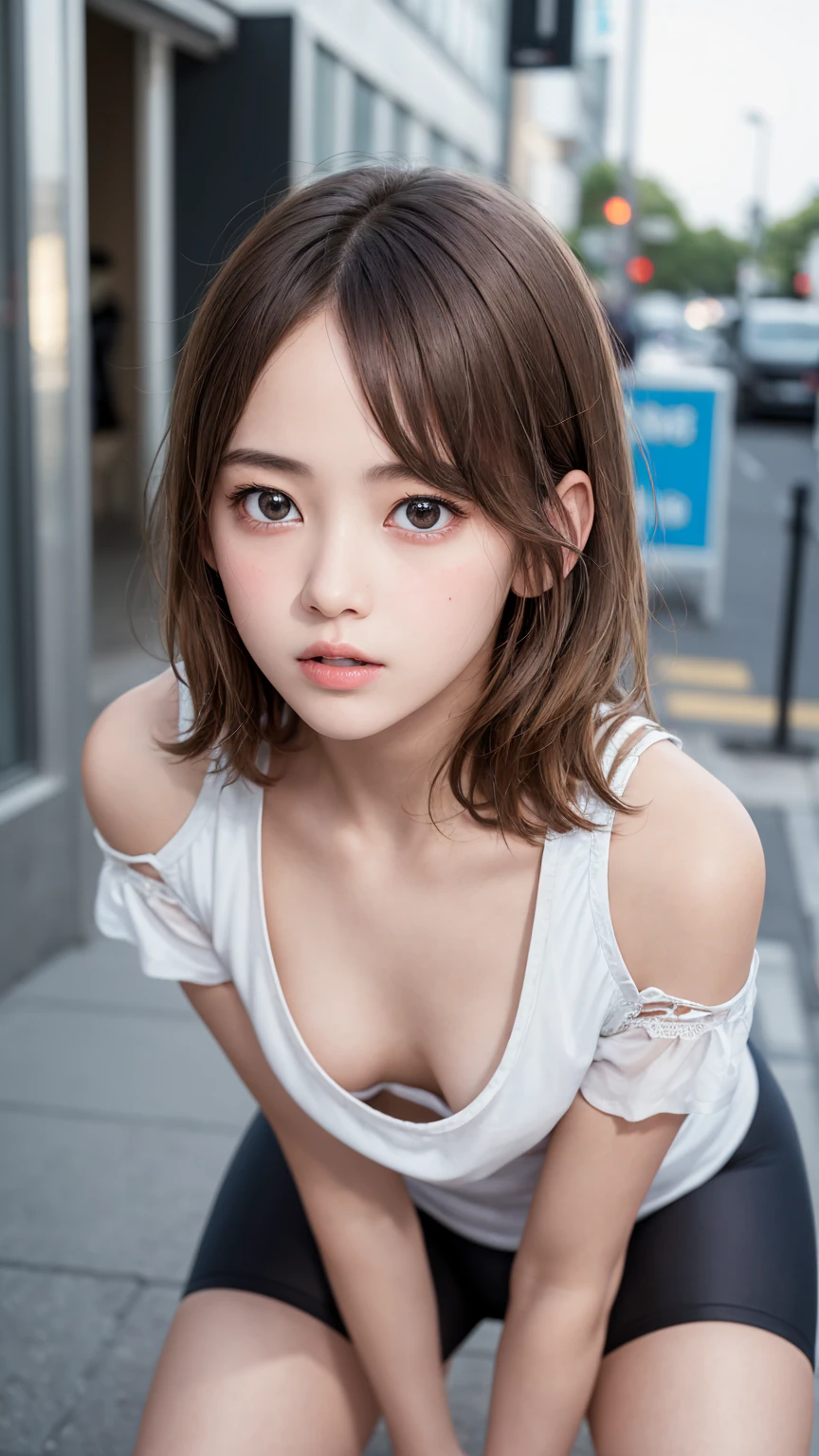 (1 nogizaka girl,The face of a ,RAW Photos,Photorealistic:1.5),(最high quality, high quality,High resolution, 最high quality,ultra High resolutionolution,High resolutionolution,High resolution,超High resolution,Large file size,8k,2k wallpaper,8K wallpaper,high quality texture,wonderful,Very delicate:1.4),one girl, Famous Japanese idols,Cute Face,Small face,Absurd,Ridiculous,incredibly Ridiculous,Blurred Background,,Short Hair,Cleavage,No makeup:1.2),Medium Skin,Beautiful Skin,Detailed skin,Black Hair,Silky Hair,Iris,Japanese Nose,Five fingers,(Particles of light, Lens Flare, Luminous Particles: 0.7),View your viewers,Bright lighting,Professional Lighting,girl、Bare thighs、One Shoulder、Small face 、Cycling Wear、Beautiful small nipples、Gaze Down