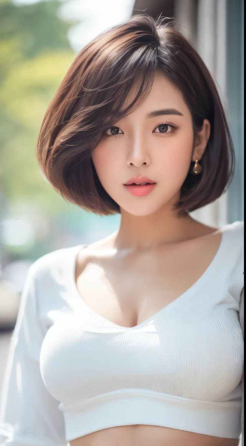 Beautiful Japan adult woman、((best qualtiy, 8K, tmasterpiece:1.3))、((realisitic:1.5))、((sense of reality:1.5))、Perfect litthing、Perfect figure beautiful woman:1.4、((Layered Hair Style、ample breasts:1.3))、(Long dark purple shirt:1.2)、(Street:1.2)、Highly detailed facial and skin texture、glowy skin、A detailed eye、二重まぶた、(The front of the shirt is open:1.1)、(breast cleavage exposed:1.1)、(small areolas:1.3)、(Small beautiful nipples:1.3)、see the beholder、Upshot、
