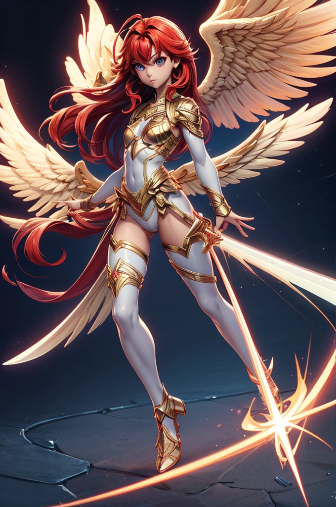 (masterpiece), (high quality) , (4k), inside of cave background ,(vivid colors), beautiful face, anime styled face, anime styled body, detailed vivid colors in background, full body, nude, (anatomically correct), small breast, golden winged breastplate armor, (golder armored breastplate) golden armored thong, torn feathered cloak waving in wind, petite body, nice legs, long red flowing hair to back, Valkyrie helmet, golden prosthetic left arm, golden naginata in left hand, standing in puddles,