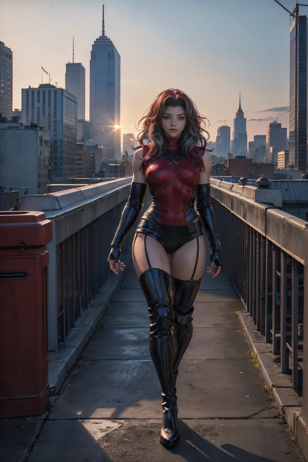 Gorgeous Scarlet Witch from the MCU, sexy masterpiece, rear view, show butt, city rooftop, best quality, highest quality, high definition, highly detailed, 8K, athletic and fit body, naughty, perfect hands, detailed hands, perfect eyes, detailed eyes, flirty, sexy, realistic, HDR, UHD, dynamic,