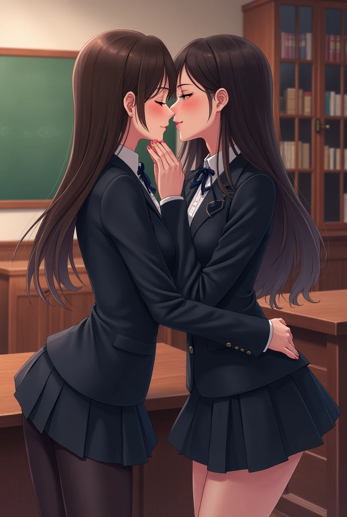 (superflat, flat shading, flat colors), masterpiece, best quality, classroom, girls, goth makeup, girl, loli, tite, ld 10yo,ss, lace stockings, lace panties, black classroom, kissing, hugging, sex, passion,