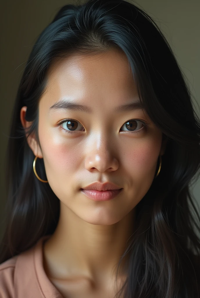 closeup portrait、Tanned woman、Cheek up、