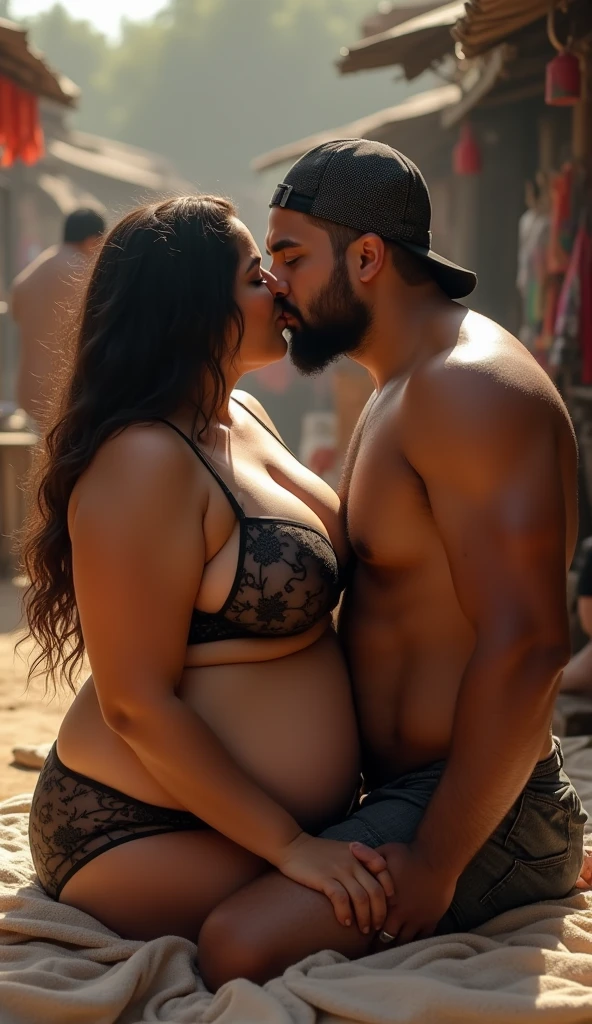 A man with a bloated belly and a severely obese woman with a bloated tummy, couple, 8K, realistic