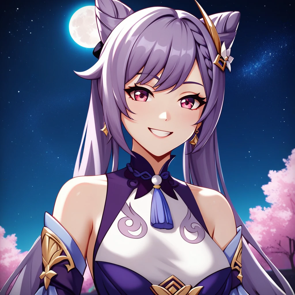 masterpiece, uhd, best quality, highres, 8k、shoot from above、upper body shot。solo、Alone、1Alone。Girl with horse ears、beautiful girl、low length、。Smile。Pink Lipstick、Small breasts。Light blue dress、knit、knitting、Veil、Veil。Hands on hips。breeze、cliff、Starry Sky。