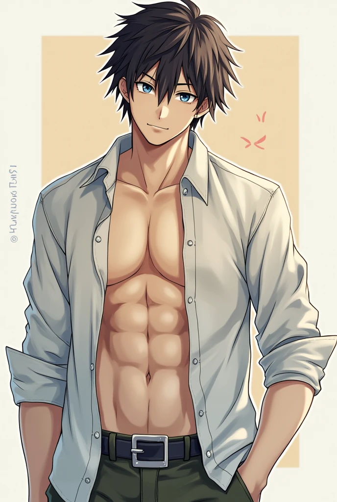 high quality, detailed, Realistic, (one  japanese boy), (detailed black eyes), (abs:1.5), (shiny skin), detailed nipples, black short hair, (black tiny thong), (erected bulge), summer noon, (smile:0.7)