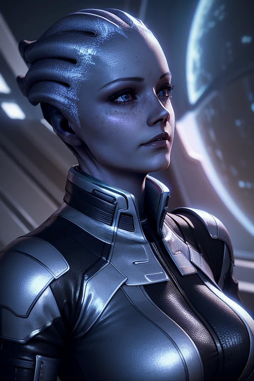 liara, asari, woman wearing futuristic suit in spaceship, facing camera, 24mm, 4k textures, soft cinematic light, adobe lightroom, photolab, hdr, intricate, elegant, highly detailed, sharp focus, ((((cinematic look)))), soothing tones, insane details, intricate details, hyperdetailed, low contrast, soft cinematic light, dim colors, exposure blend, hdr, faded, 