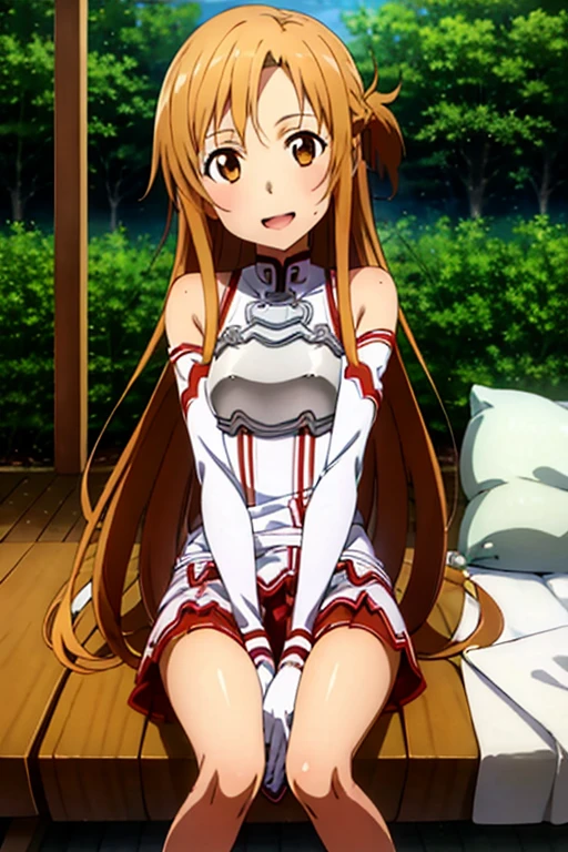 ((Best Quality)), ((masterpiece)), (be familiar with), Perfect Face, indoor, bedroom, Watching the audience,
One woman, Yuuki Asuna,
Open Mouth, Ecstatic expression, blush, smile,
Small breasts, Flat Chest, , , child, Girl,
Long Hair, Long Hair,
Leg spread,