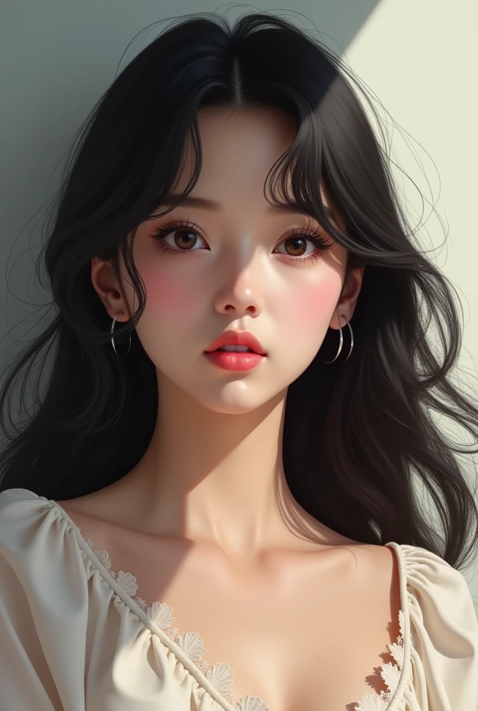 highest quality、ultra high resolution、(realistic)、18 year old girl、((((blouse open))))、((((I can see your nipples)))),hyper detail、Super realistic、(Photoreal)、More on beautiful skin、(masterpiece:1.0)、(highest quality)、(ultra high resolution)、8K resolution、Canon EOS R5、135mm、absurd、Super detailed、sharp focus、Fine skin texture、(((Chirarism、small breasts)))