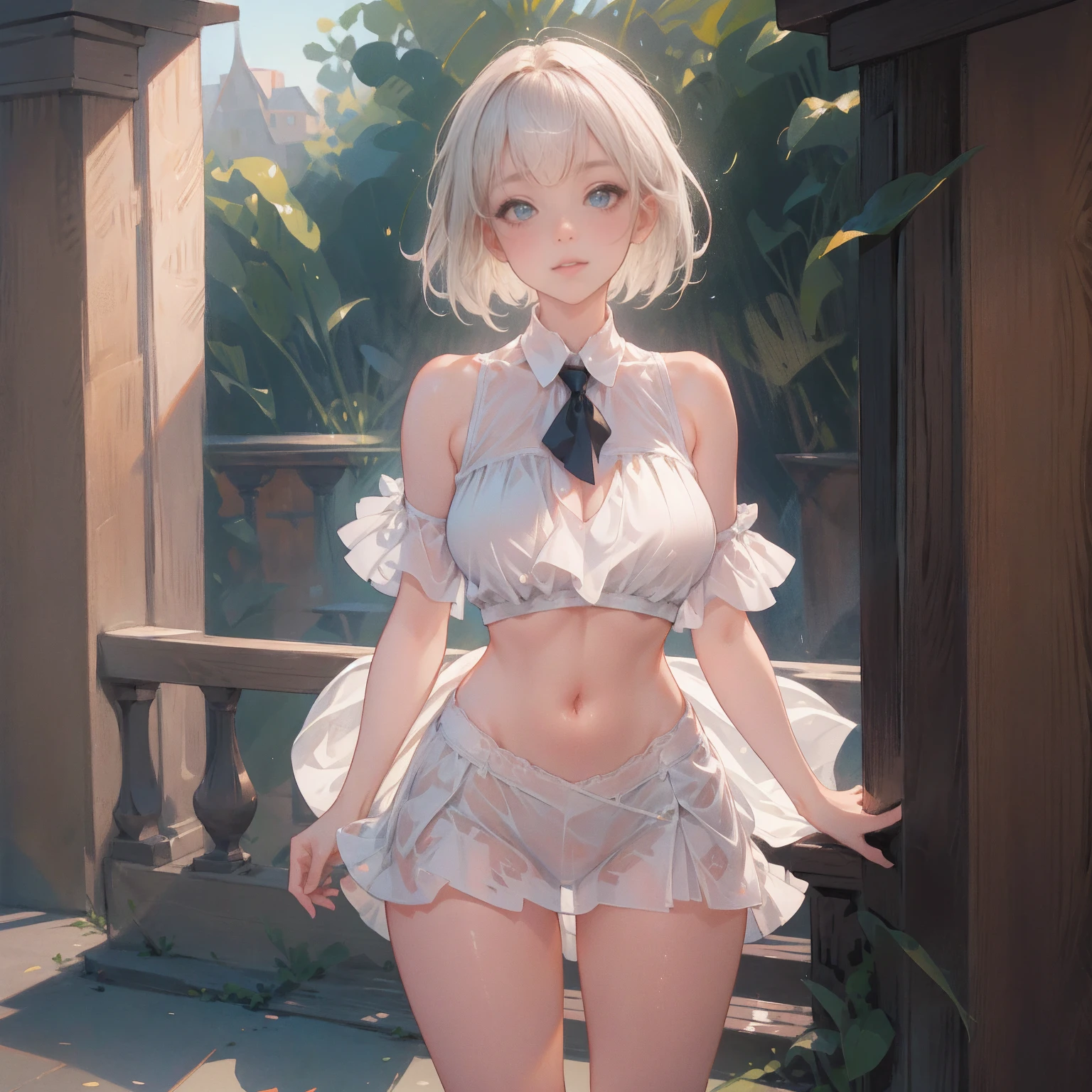 full body Waifu beautiful detailed eyes, beautiful detailed lips, extremely detailed eyes and face, longeyelashes, 1girl, sensual, young woman, sexy medium / large breasts, beautiful feminine face, nice sexy thighs, slim, sexy, erotic, beautiful clothes, perfect body, perfect anatomy of female, cinematic lighting and framing, (best quality,4k,8k,highres,masterpiece:1.2),ultra-detailed,digital painting,portrait,glamorous,highly detailed,soft lighting,warm color tones (High heel knee high boots)、(Sleeveless shirt with text print、belly button)、Tight mini skirt with slit、A 1 girl standing alone by a pillar on the stairs in front of the station at night.、Short Bob Hair、Medium breast、smile、Beautiful long legs、masterpiece:1.3、Raw photo quality、Highest quality、Detailed image quality、Detailed Background、White panties、Panty shot、