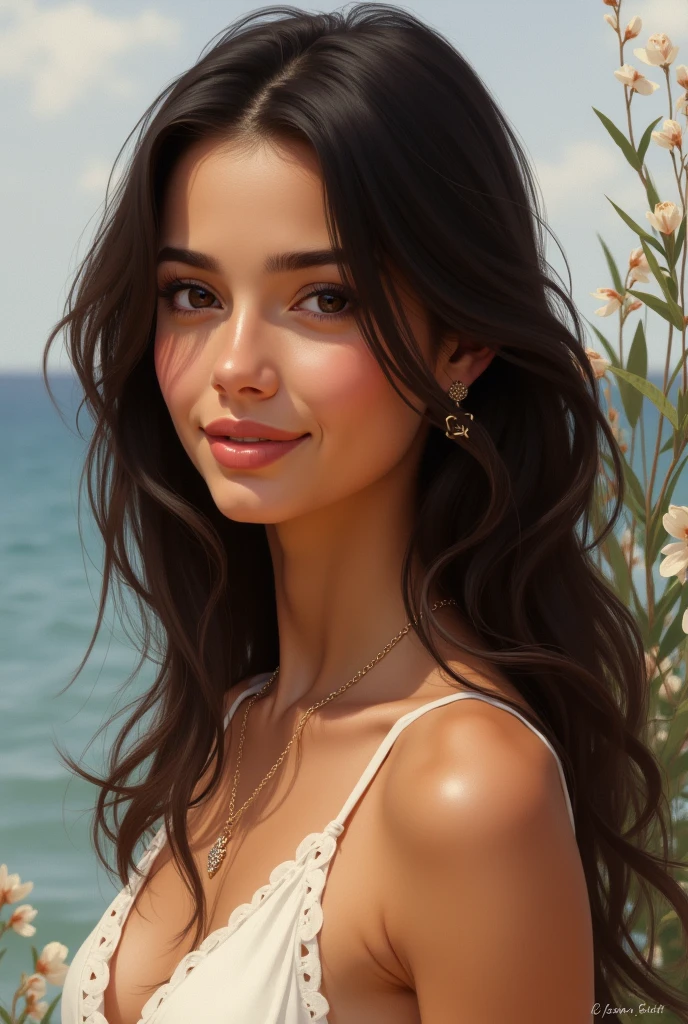 (nude:1.4), official art, masterpiece, best quality, unity 8k wallpaper, ((photorealistic:1.4)), profile, ultra detailed, extremely detailed, elegant, beautiful, aesthetic, romanticism, 1girl, beauty, small face, smile, pale skin, (brown eyes), black long hair, (hair blowing in the wind), ((detailed long hair)), (close up:1.2), face focus, bathroom