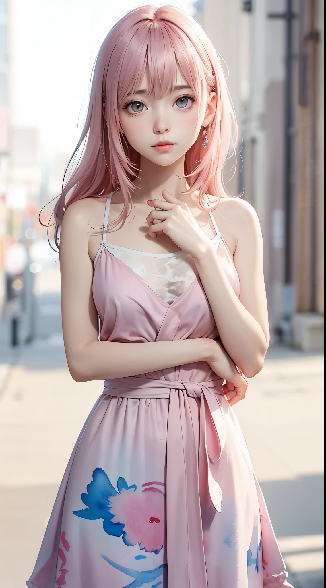 pink silver haired girl, long hair wearing a pale pink dress and hat, fine details,girls frontline, artwork in the style of guweiz, trending on cgstation, from girls frontline, Guweiz, ig model,artgerm, trending at cgstation, by Yang J,photorealistic anime girl render,Slim figure,Are thin,Flat Chest,Small Bust,Small waist,Slim legs and thighs,(Beautiful nipples),(Flat Chest),(Small Ass),(Thin string underwear),Pale pink underwear,
