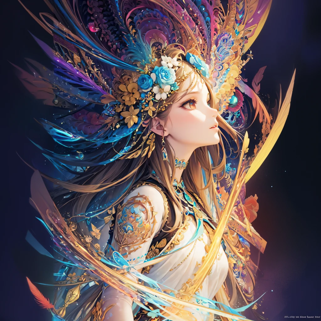 a girl on the beach, Goddess of Dance、Sensual dance on a circular stage、A smile、A magic circle appeared overhead and at your feet.、 hyper detailed painting, luminism, 4K resolution, fractal isometrics details bioluminescence , Intricately detailed , Cinematic,Isometric-centric surreal , Cinematic, Abstract beauty, Approaching perfection, Pure form, Golden ratio, minimalistic, Concept art, Intricate details, High resolution, hyperdetails, Highly detailed