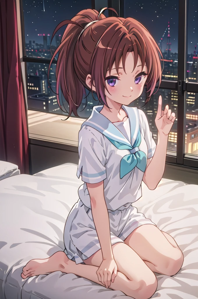 (Best Quality，masterpiece)，One Girl, smile, ponytail, Nakagawa Natsuki，night，bedroom，smile，In underwear