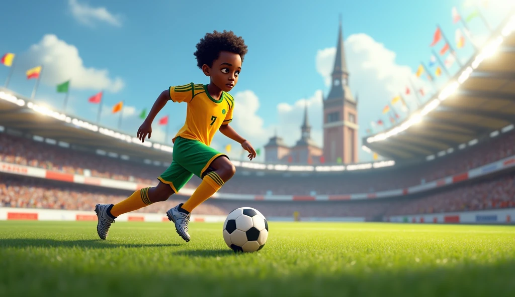 6 year old dark-skinned boy playing soccer