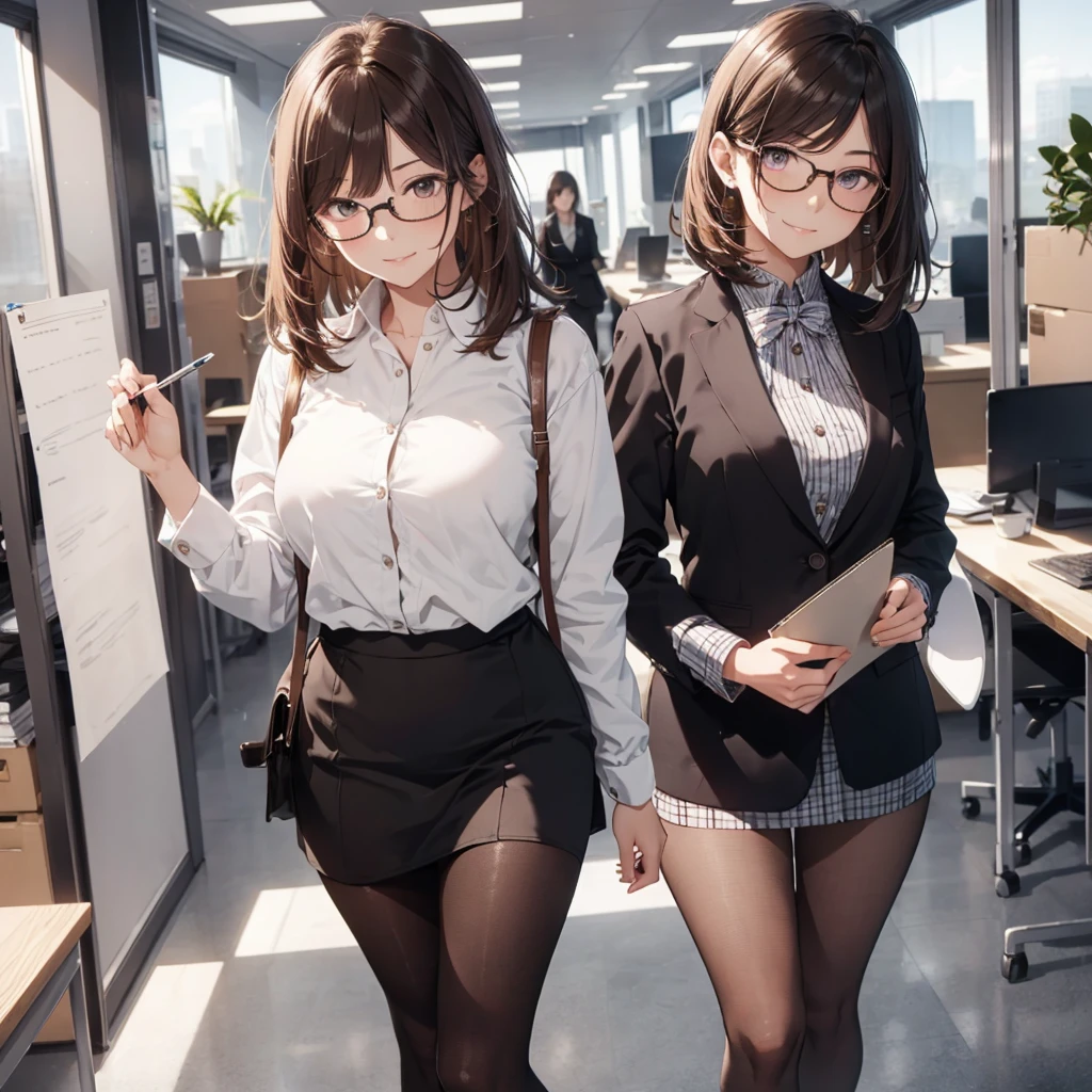 （8K ，hyper-detailing，ultra real photo，Best masterpiece，natural，Perfect artwork，Perfect female body），Two cute busty girls ，colorfulhair，（large tities），Brilliant and atmospheric office，office desk，Sofa chair，There is a computer on the table，notebooks，file bag，Gorgeous ladies office，，Wears white professional attire，sexy business attire，ssee-through，Built-in thong，The cracks are relatively large，stretch the meat，Raised sexy，Flirtatious，obscene exposure ，fully body photo