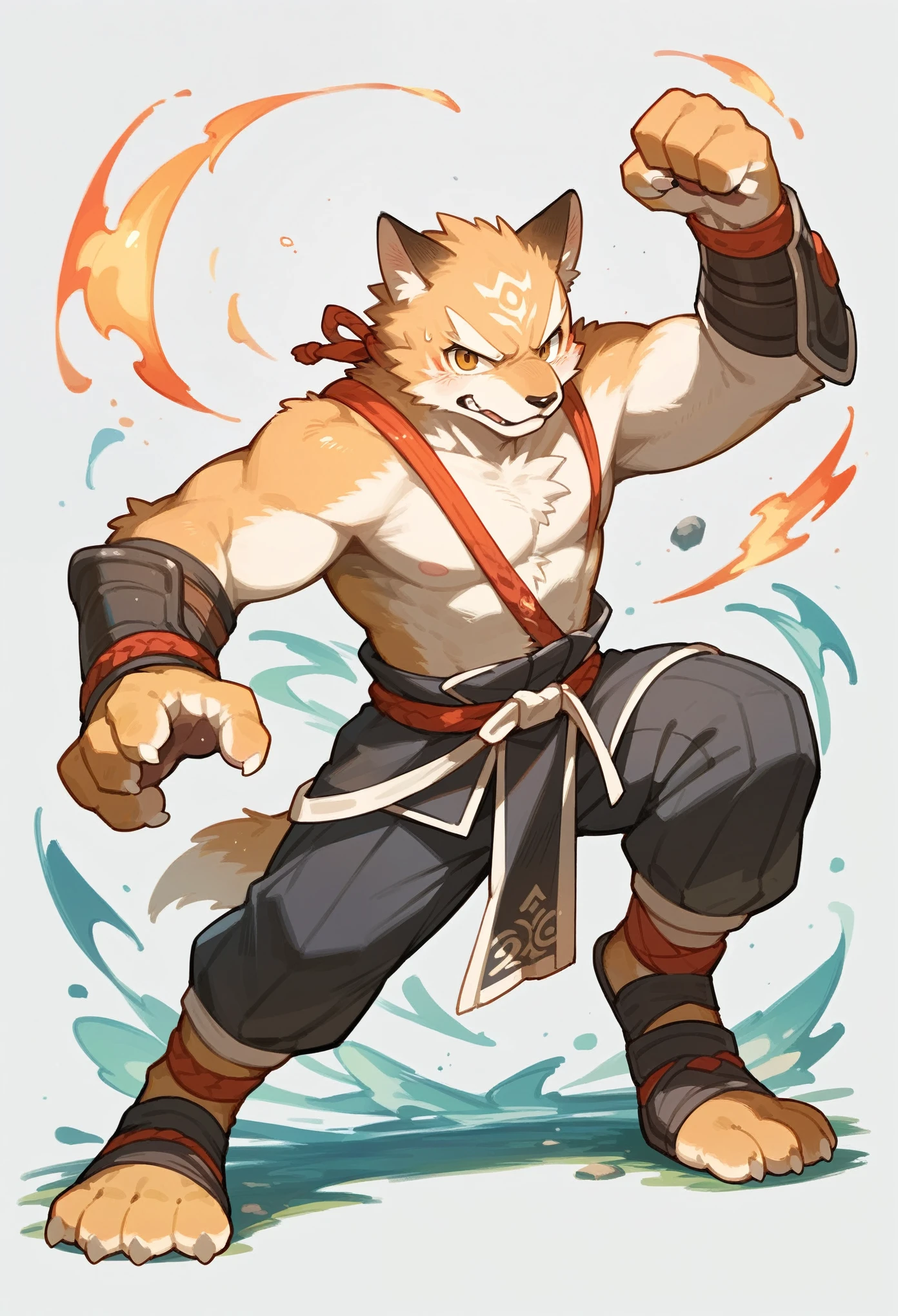 social game, unit illustration, fighting pose, fantasy, 1boy, solo, furry, kemono, detailed body fur, full body,