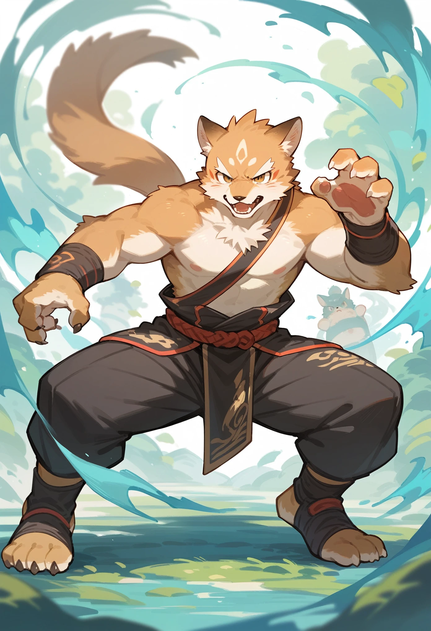 social game, unit illustration, fighting pose, fantasy, 1boy, solo, furry, kemono, detailed body fur, full body,