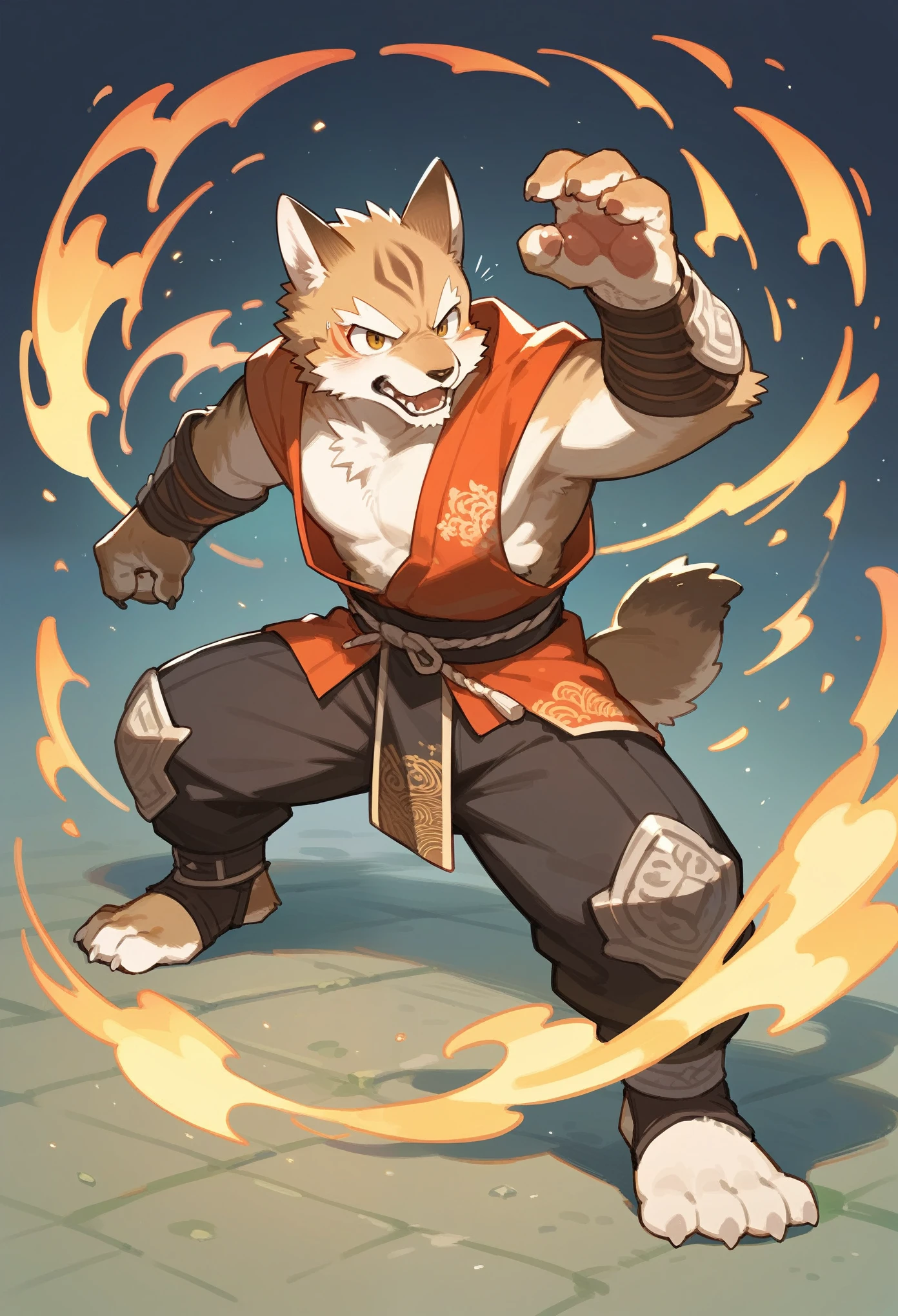 social game, unit illustration, fighting pose, fantasy, 1boy, solo, furry, kemono, detailed body fur, full body,