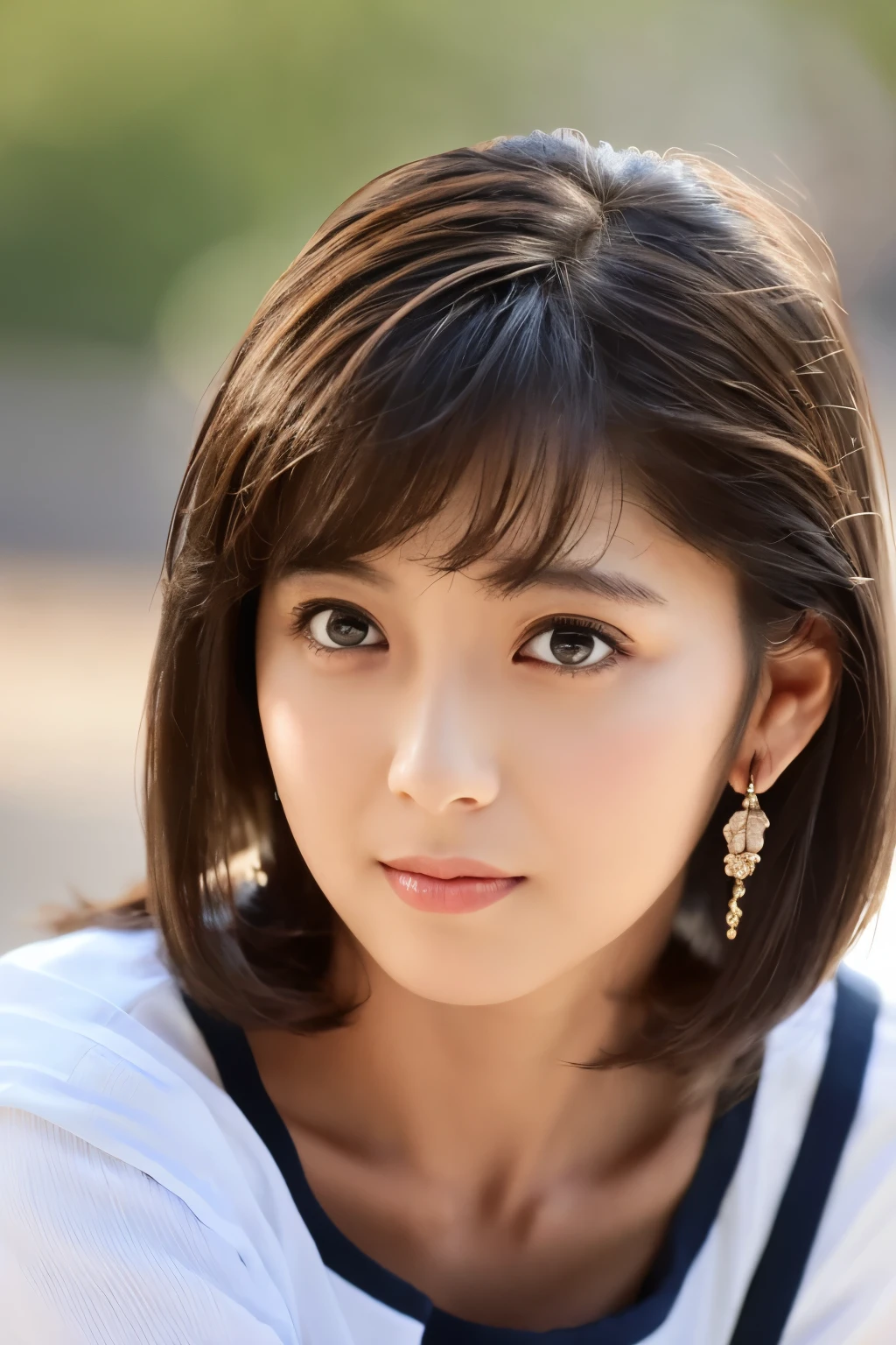 (8k, RAW photos, top quality, masterpiece: 1.2), ultra detailed, super resolution, (real photos: 1.37), portraits, high definition RAW color photos, professional photos, official art, highly detailed CG Unity 8k wallpapers, beautiful Japanese woman, {30|40} years old, highly detailed faces, Highly detailed eyes, highly detailed skin, Highly detailed nose, Highly detailed mouth, Perfect anatomy, Highly detailed background, Highly detailed clothing, One Girl, housewife, realistic body, white skin, radiant skin, slender body, very thin waist, handsome body, brown hair, {short|long} hair, (blunt bangs:1.2), cute face, slight smile, Realistic Face, White shirt, Earrings, Camera Gaze, Cowboy Shot, Standing Figure, Dynamic Lighting,